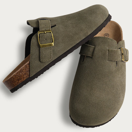 Comwarm Fashion Women's Suede Mules Slippers Men Clogs Cork Insole Sandals With Arch Support Outdoor Beach Slides Home Shoes Comwarm Slippers Official Store
