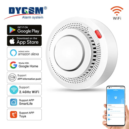 Tuya Smart WiFi Smoke Sensor Fire Protection Smoke Detector 85dB Sound Security System Firefighters  Smartlife APP Control DYGSM Smart Store
